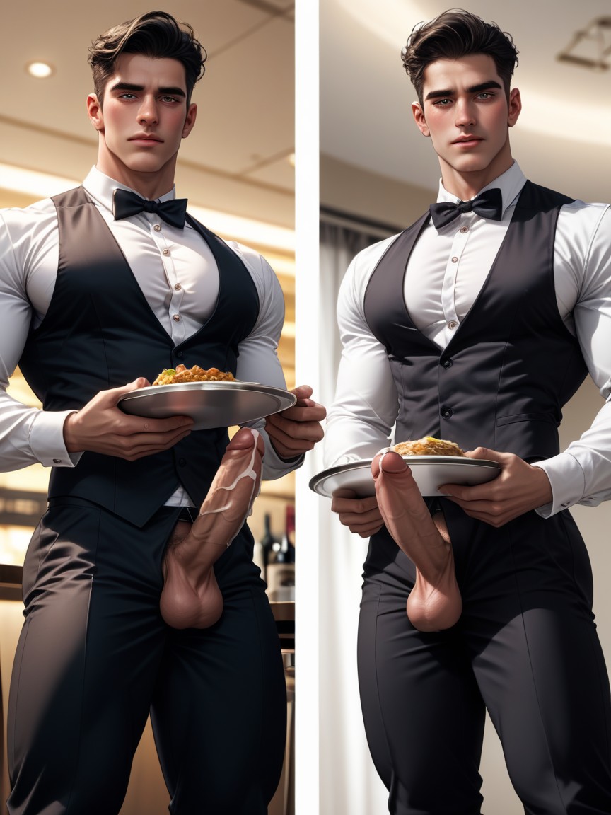 Wearing Unbuttoned Black Pants, Waist, Body AI Gay Porn
