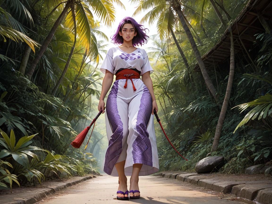 Wearing Purple Snake Print Samurai Clothes, Freckles On Ass, Purple Flower In Hair Hentai AI Porn