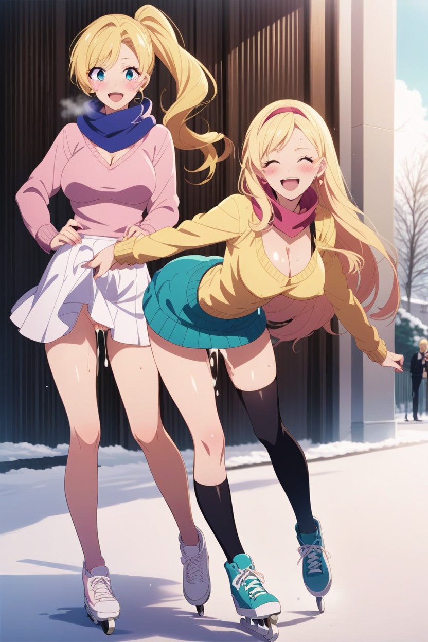 Sweater, Blushing, Ice Skating Rink Hentai AI Porn