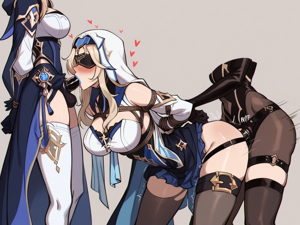 Blushing, Blindfold, Fully Clothed Hentai AI Porn