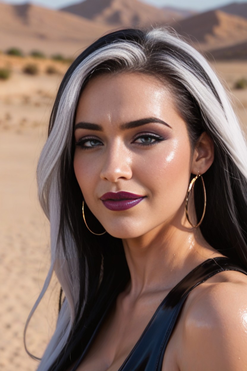 Desert, Shiny Latex Clothing, Another Futanari Has White Hair AI Porn