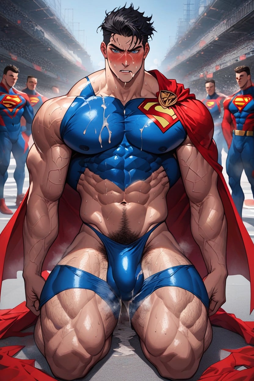 Bukakke, Hair Visible Around Blue Thong, Muscular Thighs AI Gay Porn