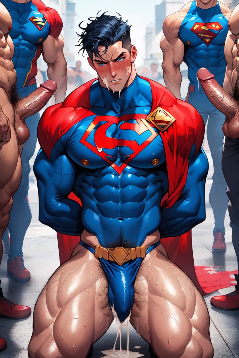 Form Fitting Clothes, Sweaty, Supermans Blue Costume AI Gay Porn
