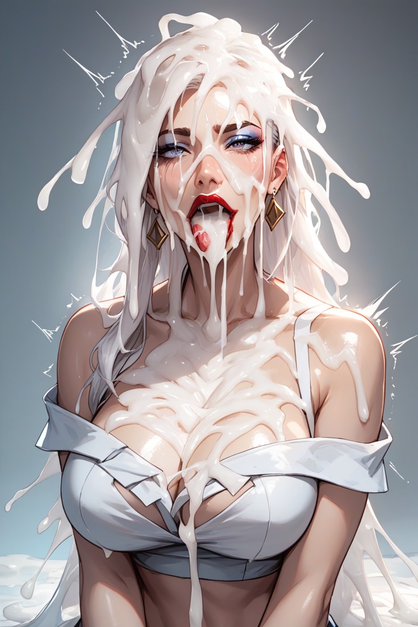 Tongue Out, Huge Gape, Excessive Cum On Body AI Porn