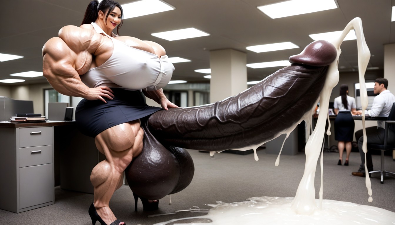 Muscular, Masturbation, Hyper Gigantic Massive Black Testicles Shemale AI Porn