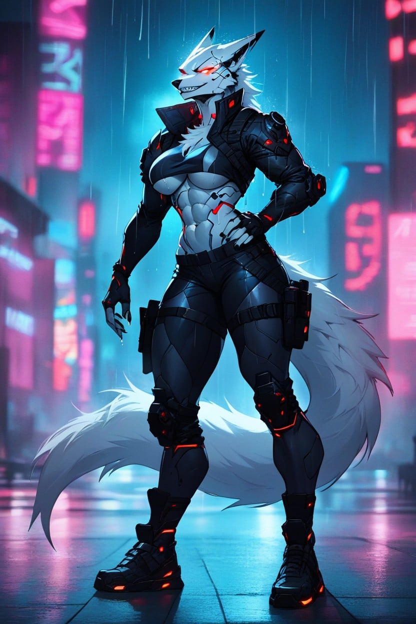 Cyborg Raptor, Crop Top, Cyberpunk Furry AI Porn