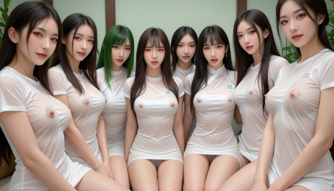 Green Hair, Pink Glowing Horny Eyes, Fifty Asian AI Porn