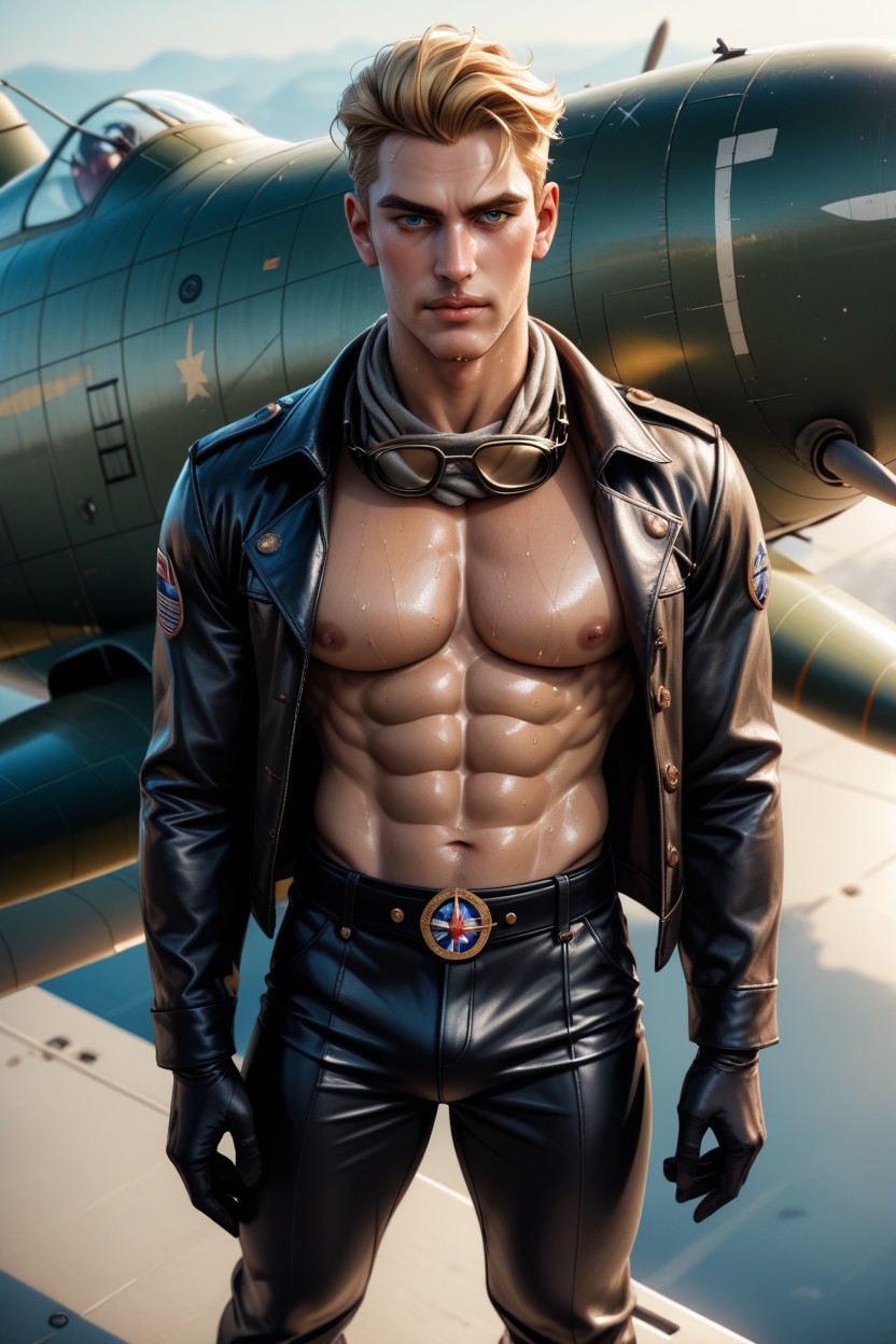 By An Airfield, Hips, Precum AI Gay Porn