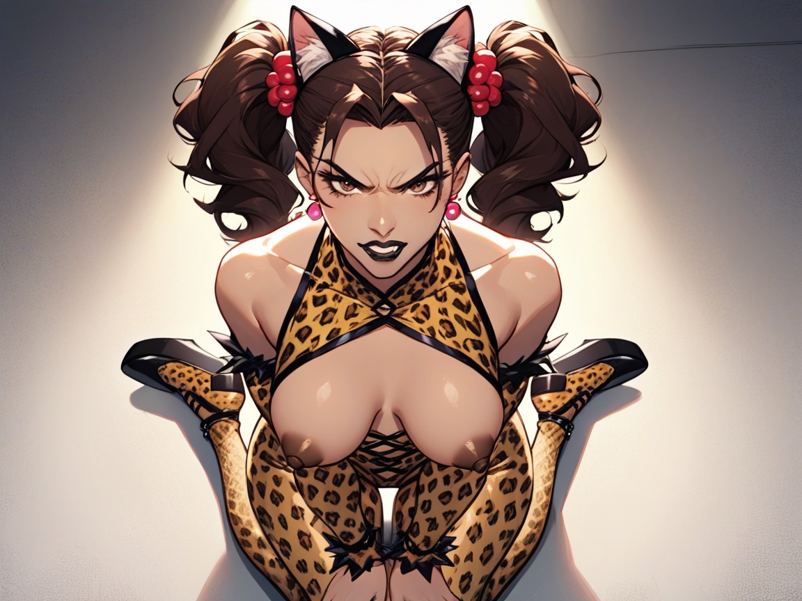 Woman Holding A Long Bullwhip, Black Lipstick, Pigtails Hentai AI Porn