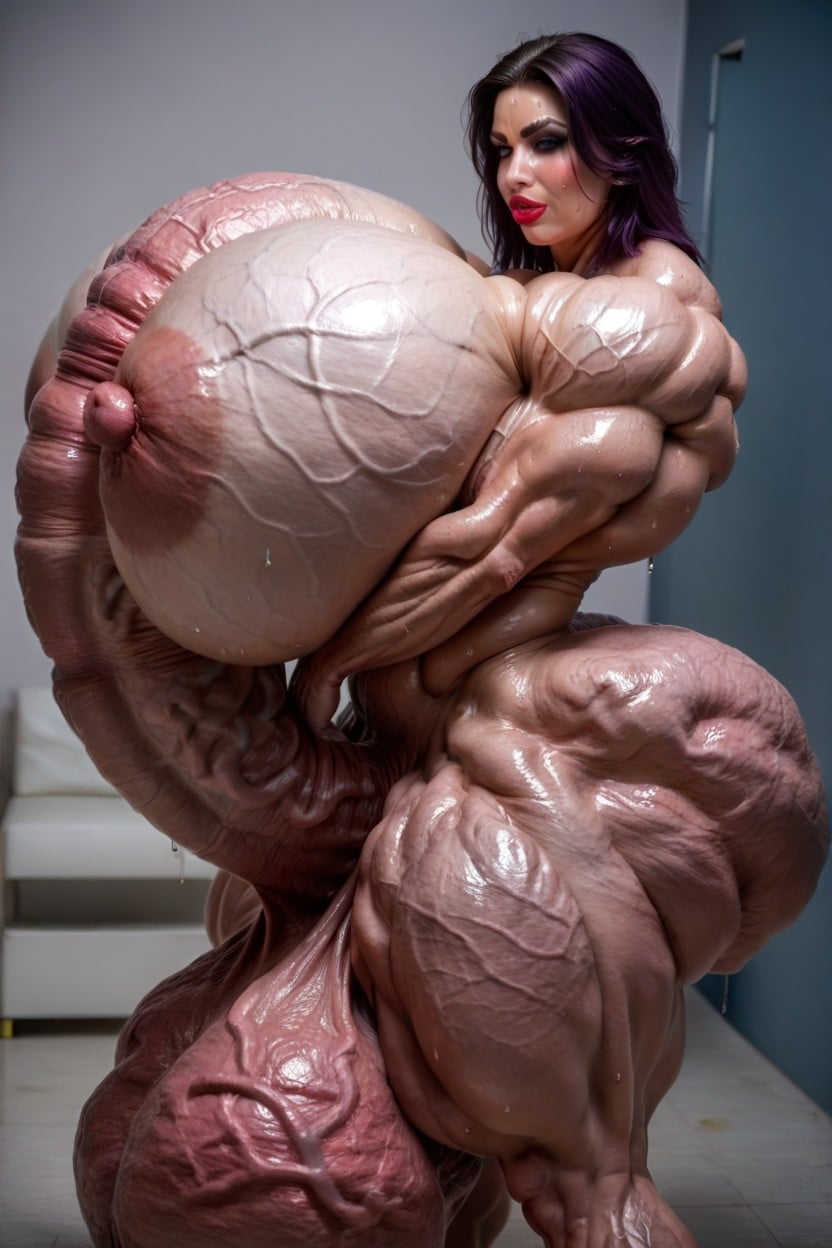 Chubby Abs, Sweaty, Blushing Shemale AI Porn