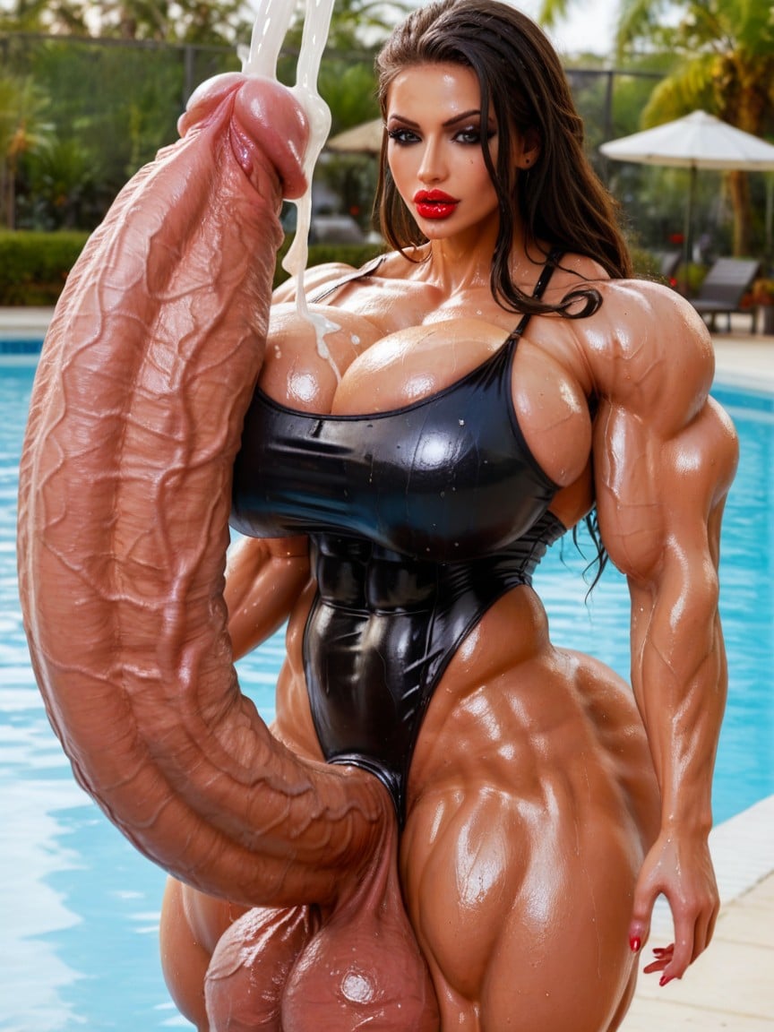 Gigantic Errect Penis, Swimming Pool, Gigantic Cock Shemale AI Porn