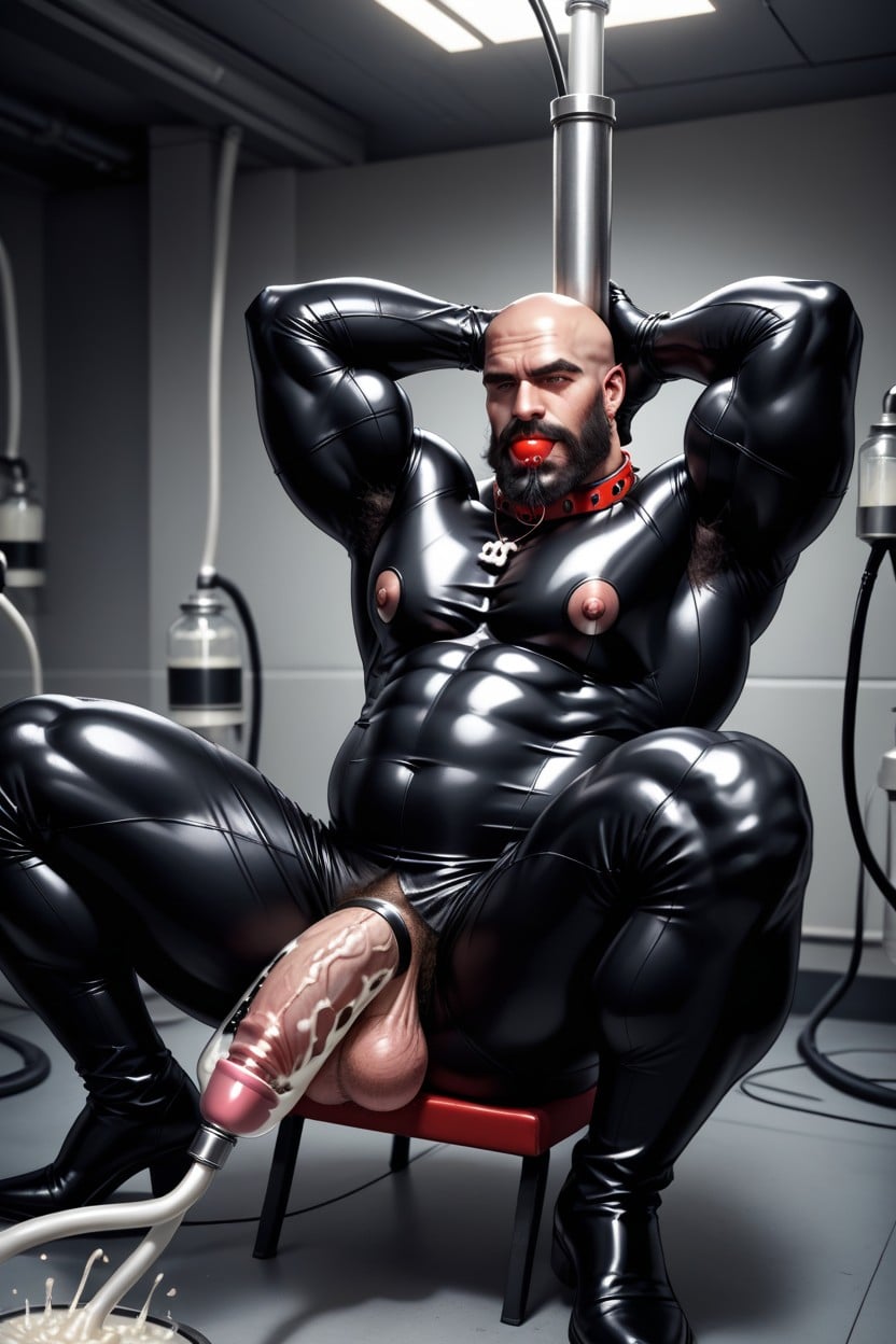 Drooling, From Extazy, Broad Metal Collar Around Neck AI Gay Porn
