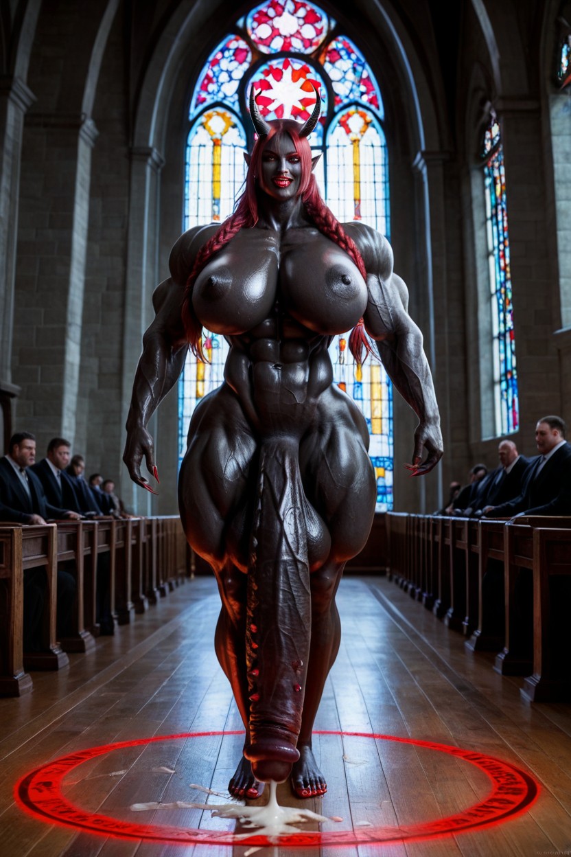 Hyper Black Cock Growth, Glowing Magic Circle On The Floor, Abs Shemale AI Porn
