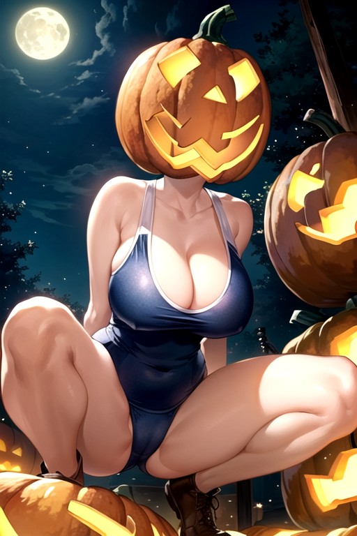 Pumpkin Head Man, Combat Boots, Moon Hentai AI Porn