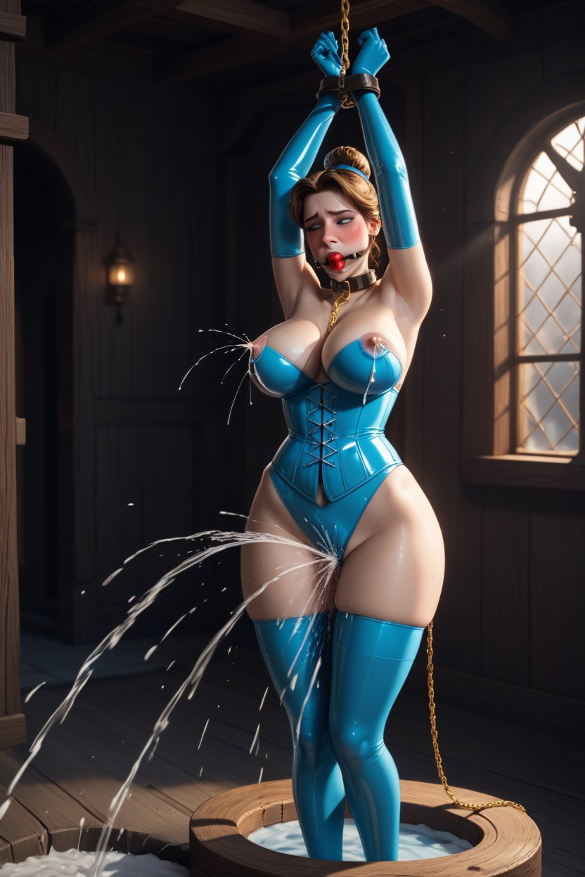 Embarrassed , Rounded, Arms Chained With Gold Chains AI Porn