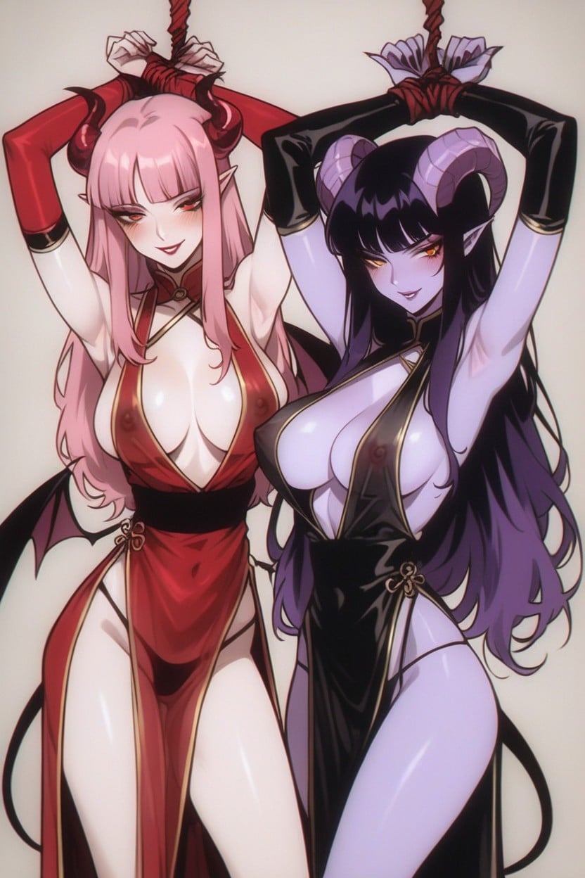 Squeezing Boob, Purple Horns And Purple Hair, 18+ Hentai AI Porn