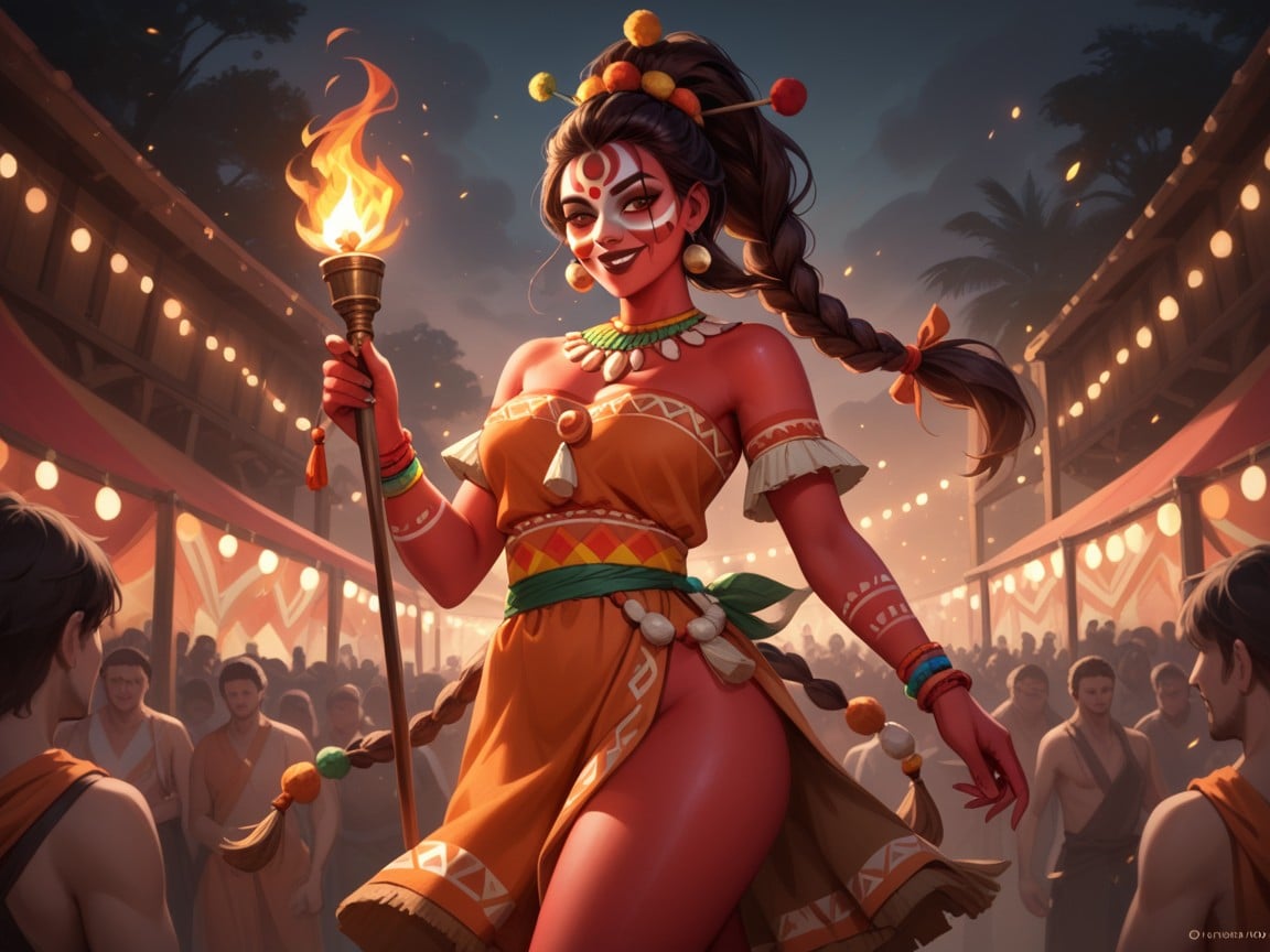 Tribal Wear, Firebreather, Black Braided Ponytail Hentai AI Porn
