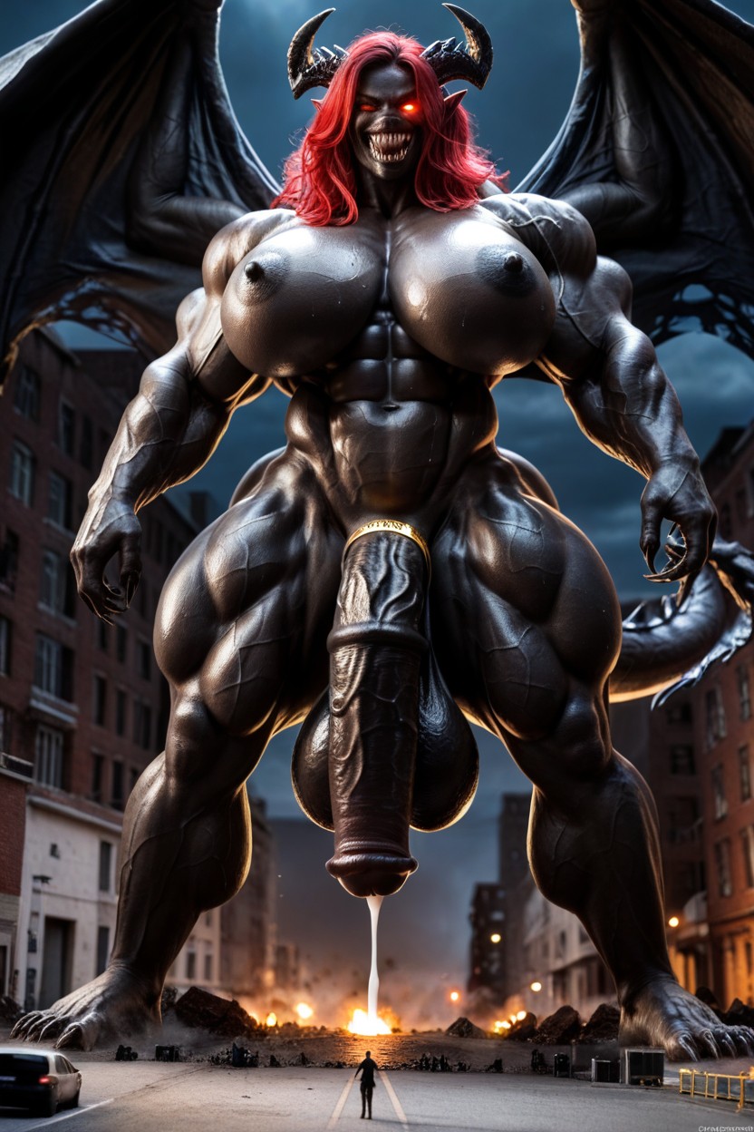 Black Skin, Gigantic, Woman Bigger Than City Shemale AI Porn