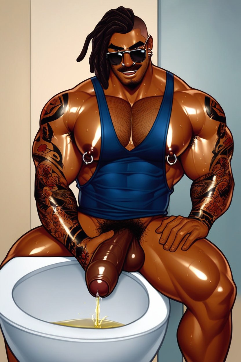 Tank Top, Urination, Big Pecs AI Gay Porn