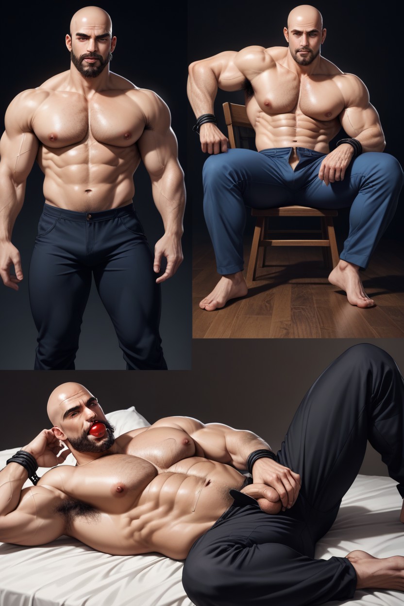Drooling, Legs Spread Wide, Hands Tied Behind Back AI Gay Porn