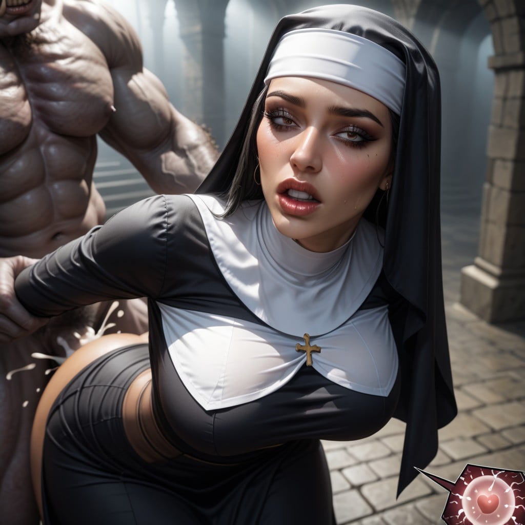 Nun With Perfect Proportions, Black Hair, Bending Over AI Porn