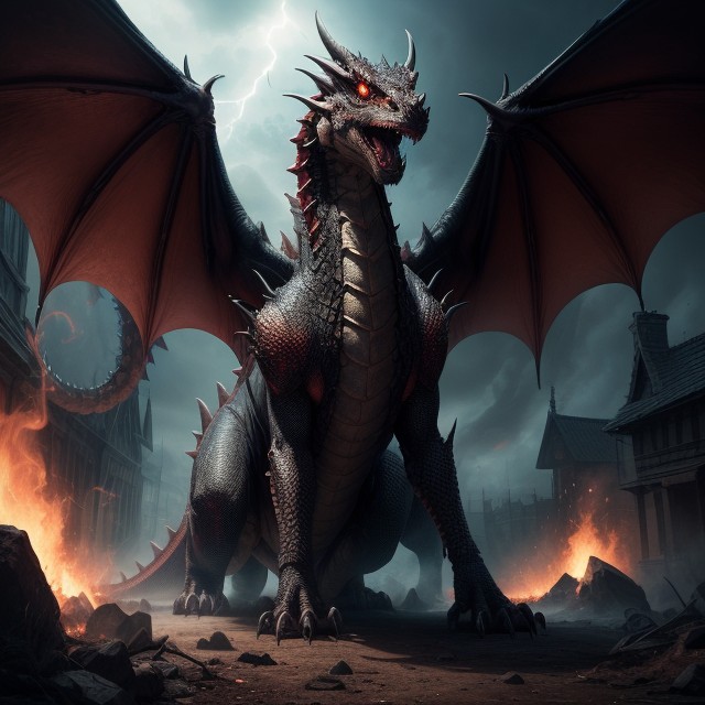 Riding Dragon, Apocolyptic Scene, Running To Safety From Fire AI Porn
