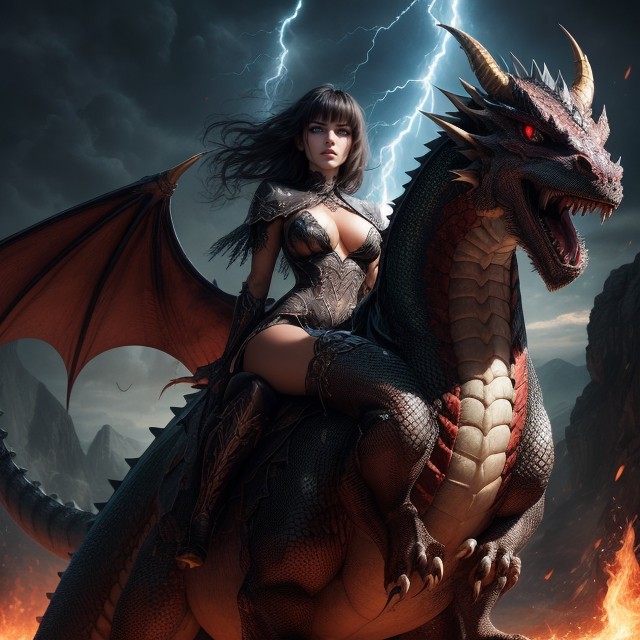 Allied With Dragon Gothic On Dragon, Breathing Fire, In Air AI Porn