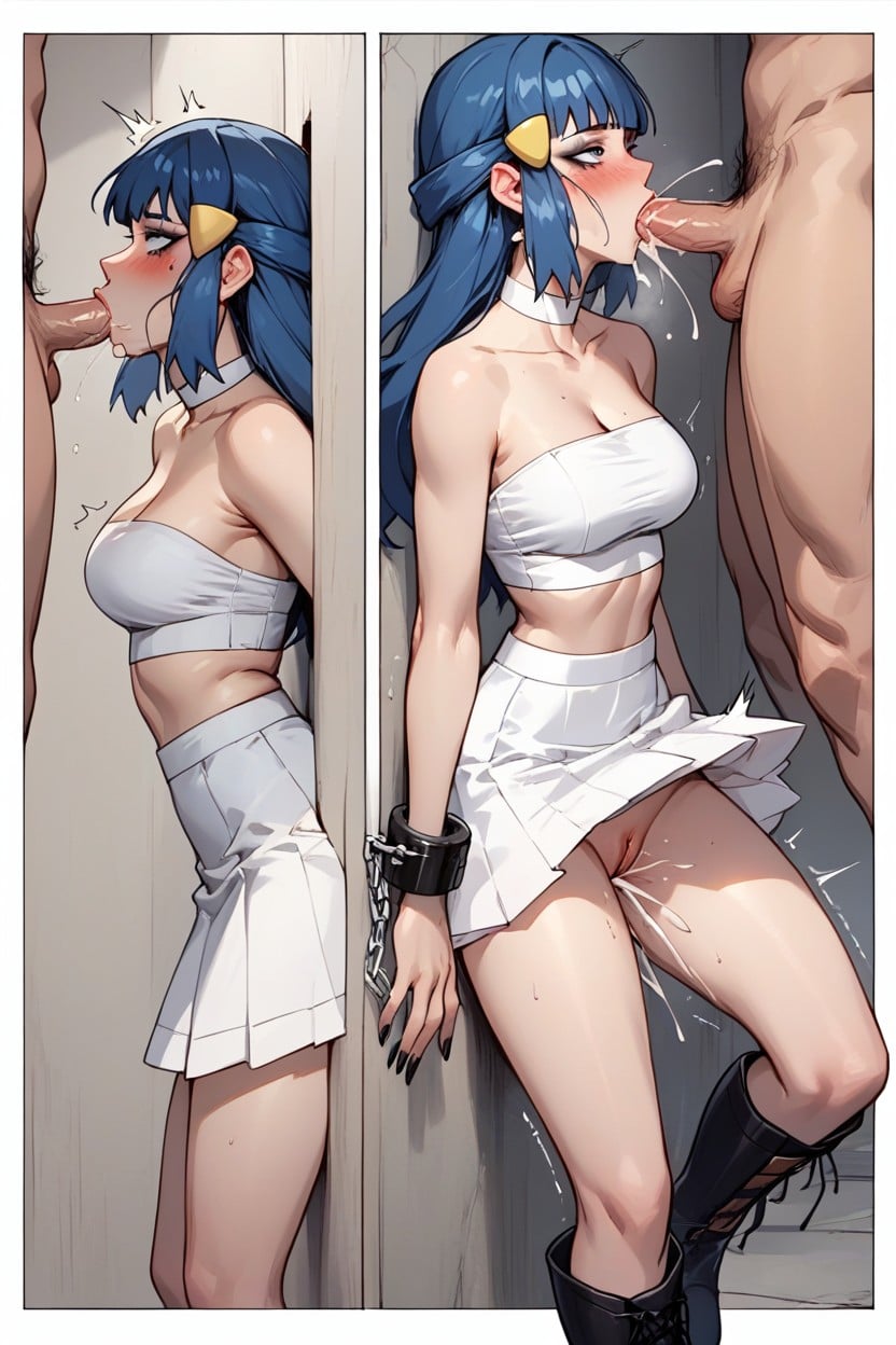 Waist Stuck Through Wall, White Crop Top, View From Ass Hentai AI Porn