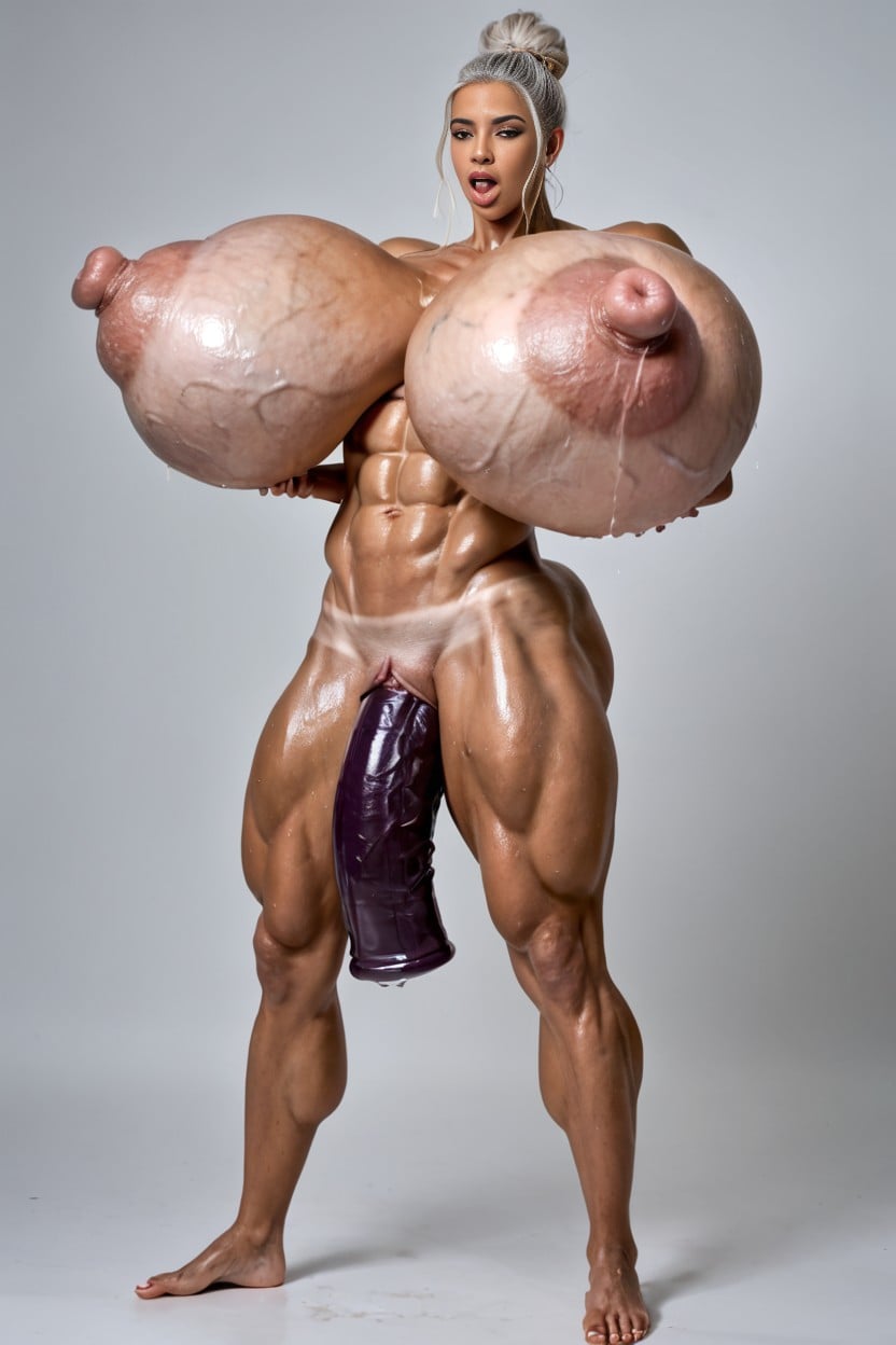 Hair Bun, Belly Bulge, Extremely Big Muscle AI Porn