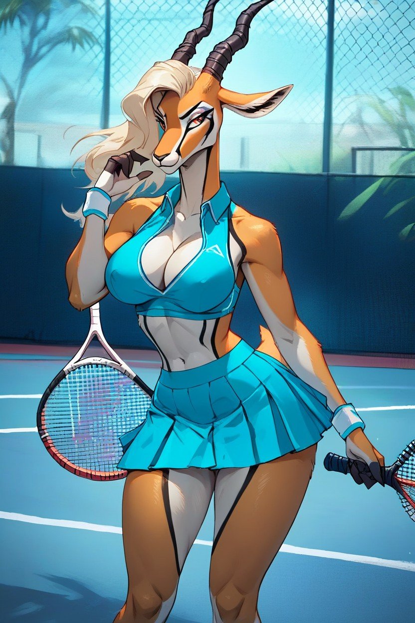 Fit, Tennis Court, Playing Tennis Furry AI Porn