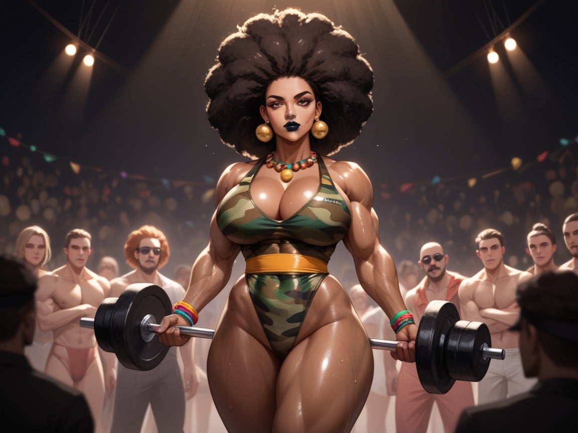 Ultra Detailed, Long Breast Width, Military Press Weight Lifting Hentai AI Porn
