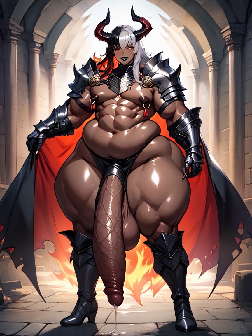 Huge Sagging Balls, Black Lipstick, Black Boots Shemale AI Porn