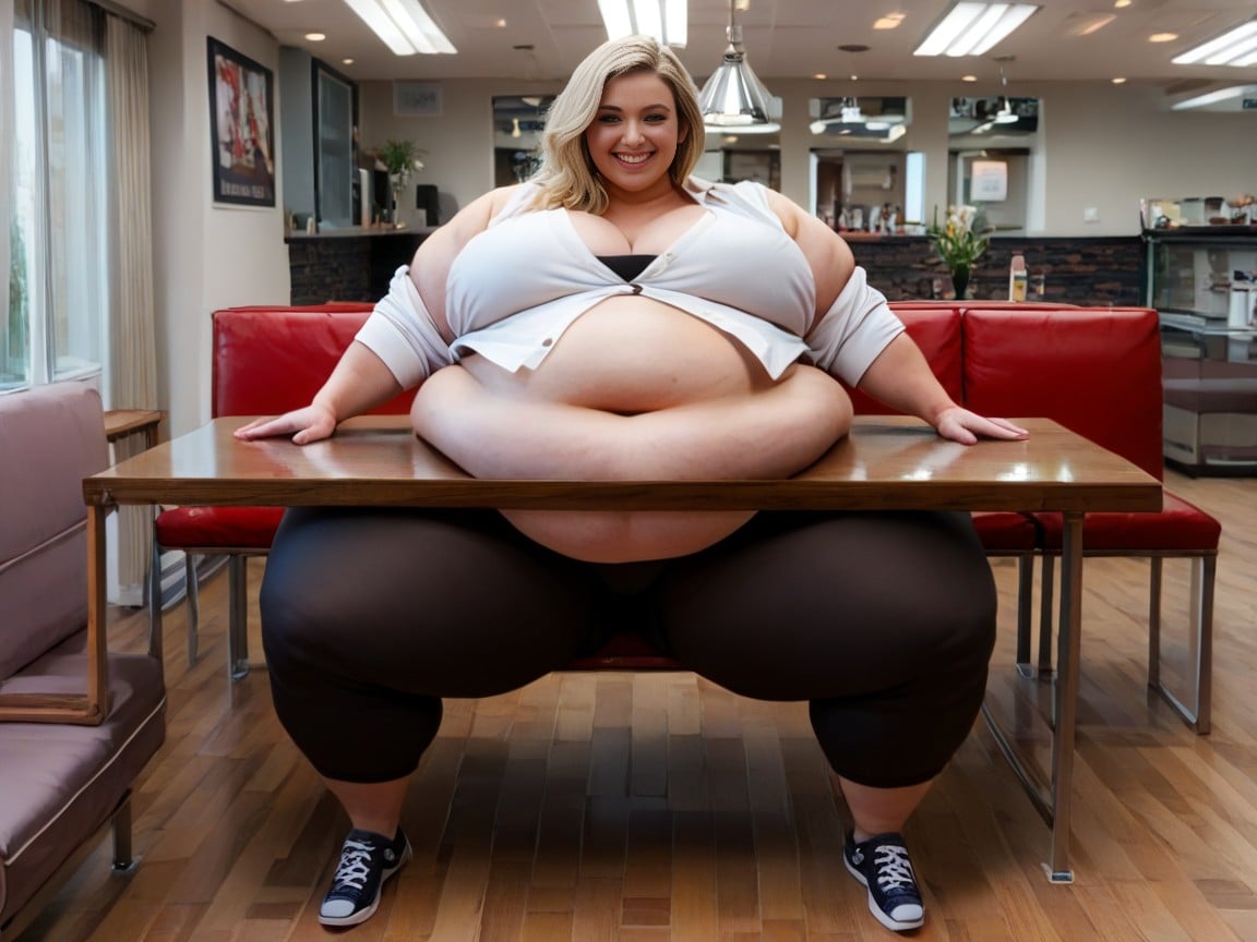 Hyper Big Belly Huge Ssbbw Belly, Restaurante, Hyper Fat Furry IA