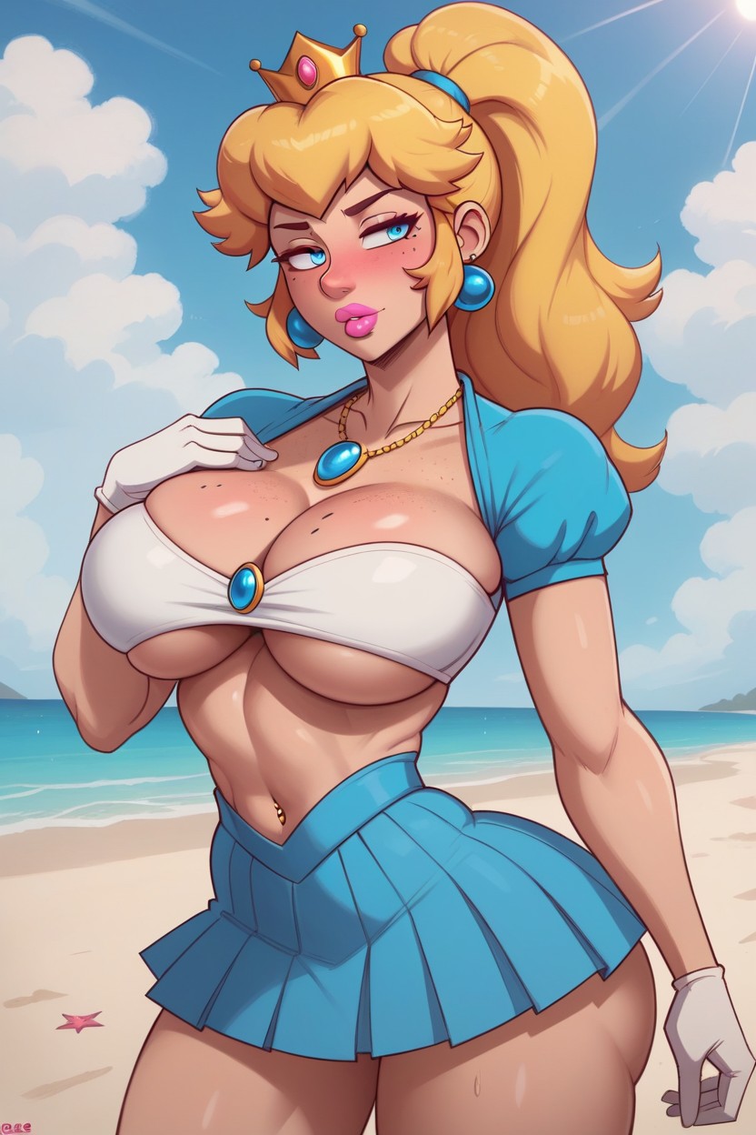 Seductive Look, Tanned Skin, Fake Silicone Breasts Hentai AI Porn