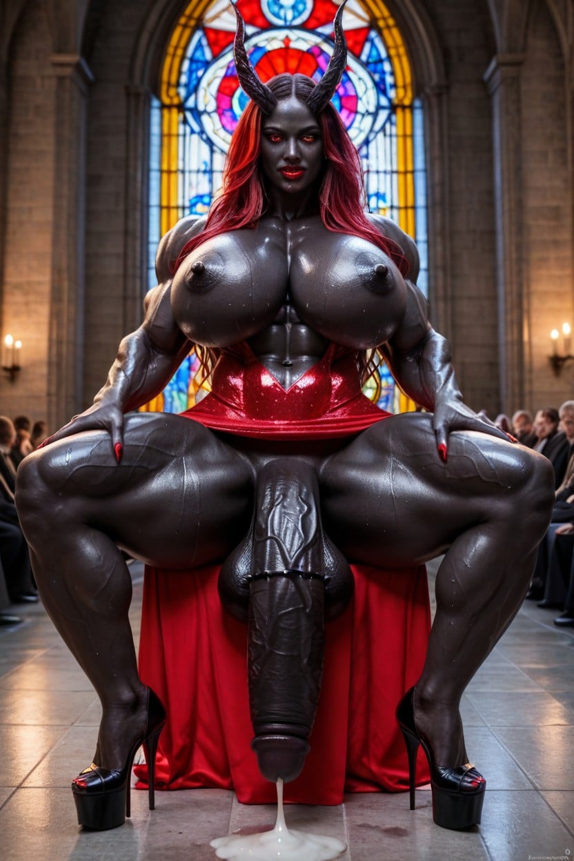 Exaggerated Massive Black Cock, Église, Oiled Skin Porno IA transsexuelle
