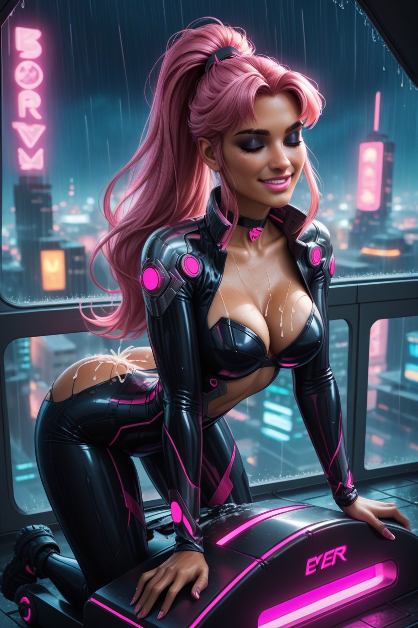 Ass Showing, 夜, Black Latex Suit AIポルノ