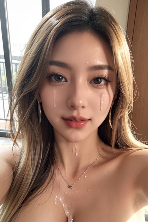 Topless, Naked, Red Lipstick Asian AI Porn