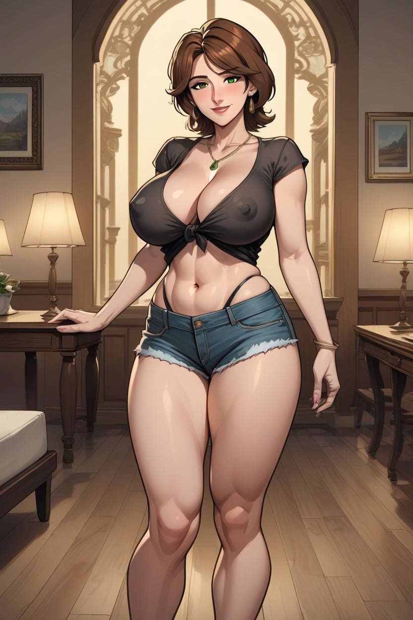 Deep Dcolleté, Standing, Deep Cleavage AI Porn