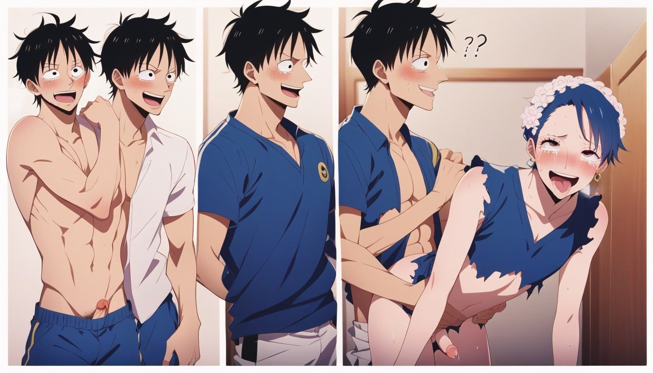 Luffy From One Piece, Slapped, Порванная Одежда ИИ гей порно