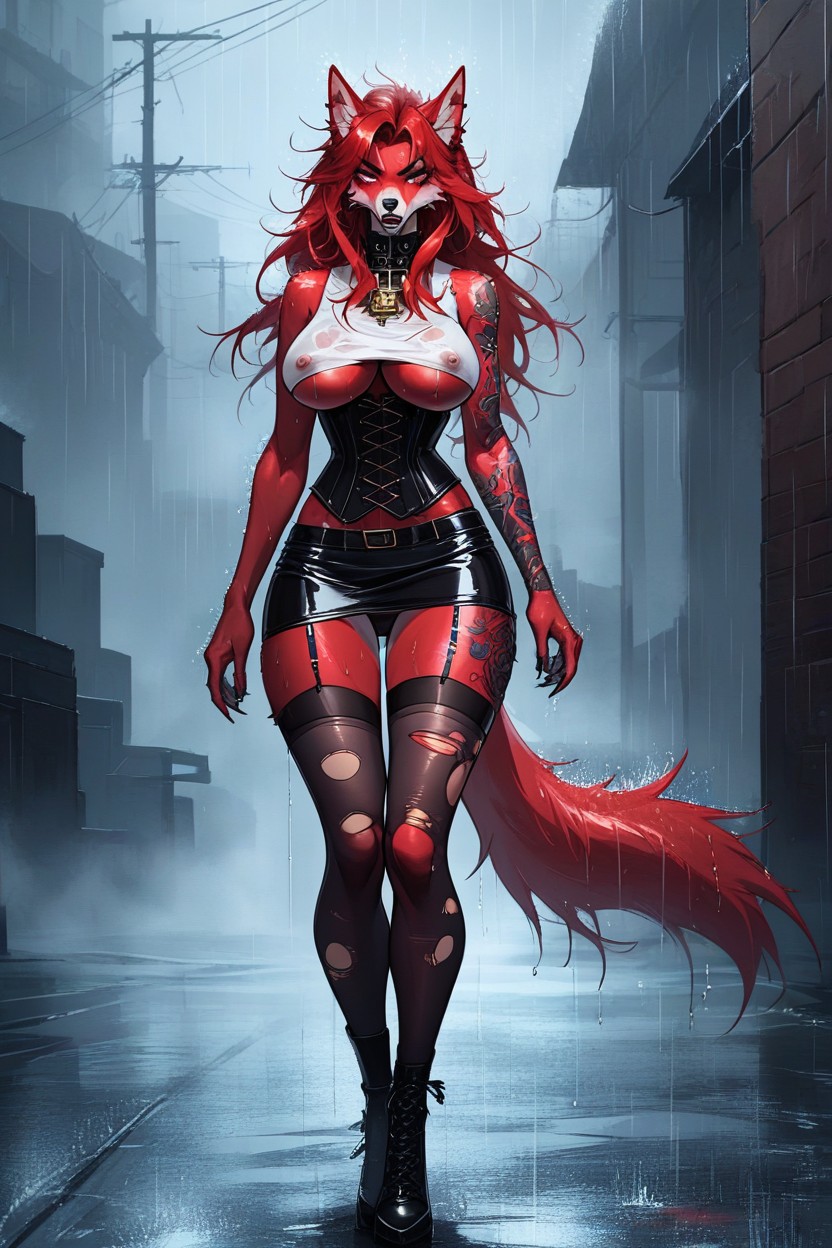 Ojos Rojos, Tatuaje, Medias Furry IA