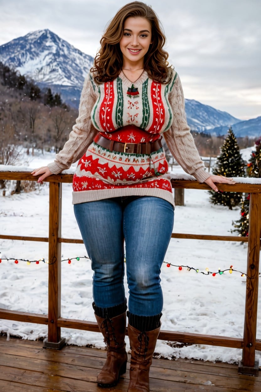 Grinning, Long Sweater, Saggy Breast AI Porn