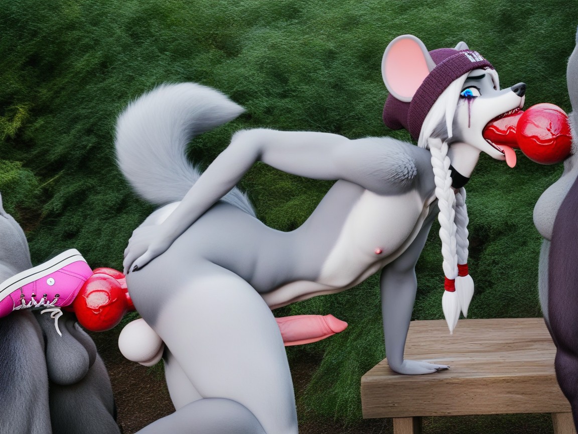 Submissive Expression, Anthropomorphic, White Hair Furry AI Porn