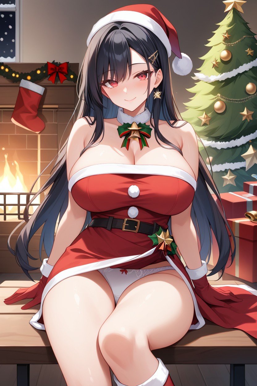 Indoors, Red Eyes, Long Hair Hentai AI Porn