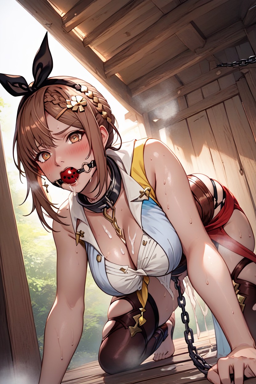 Wood Cabin, Hyper Detailed, Chain Up Wrists Restrained Hentai AI Porn