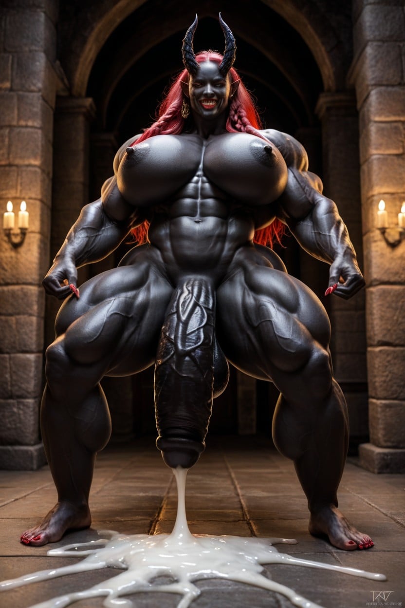 Hyper Black Cock Growth, Barbed Flared Cock, Barefoot Shemale AI Porn