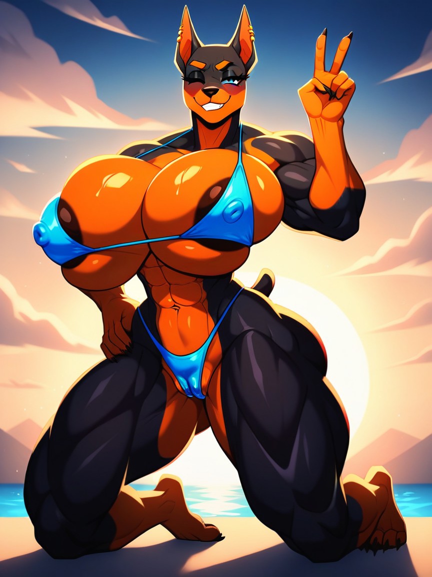 Wide Hips, Peace Sign, Labia Expansion Furry AI Porn