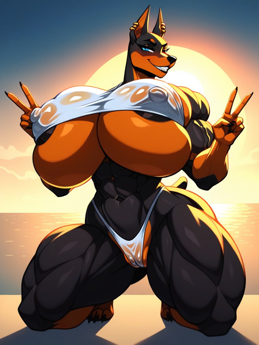 Peace Sign, Extremely Enormous Puffy Pussy, Sunset Furry AI Porn