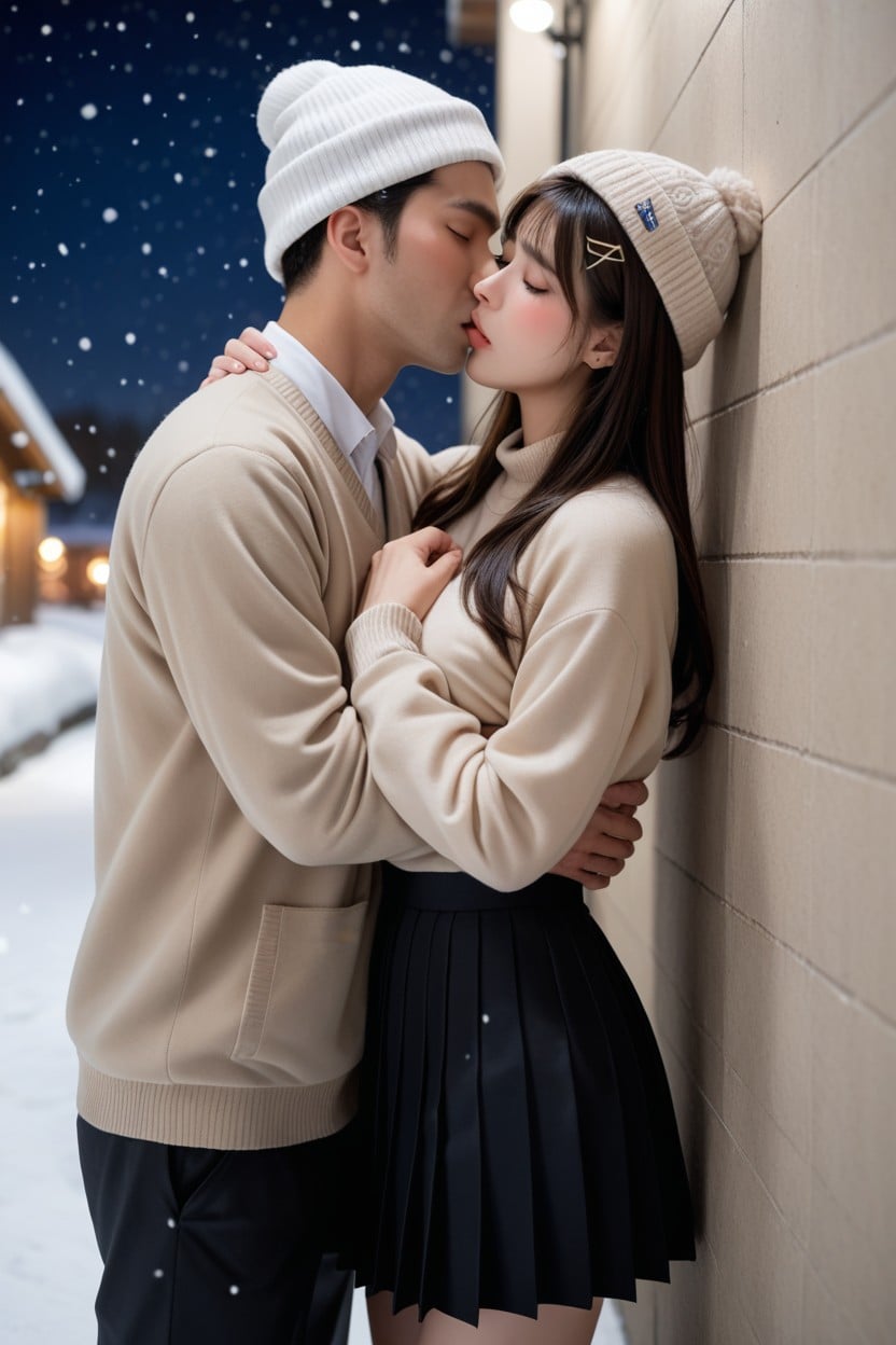 18+, Woman Is Standing Against Wall, Bust Shot アジアのAIポルノ