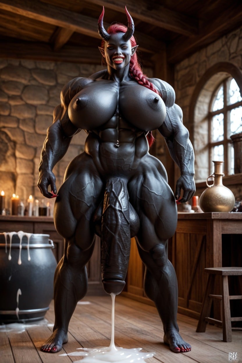Hyper Black Balls, Toned Muscles, Vagina Shemale AI Porn
