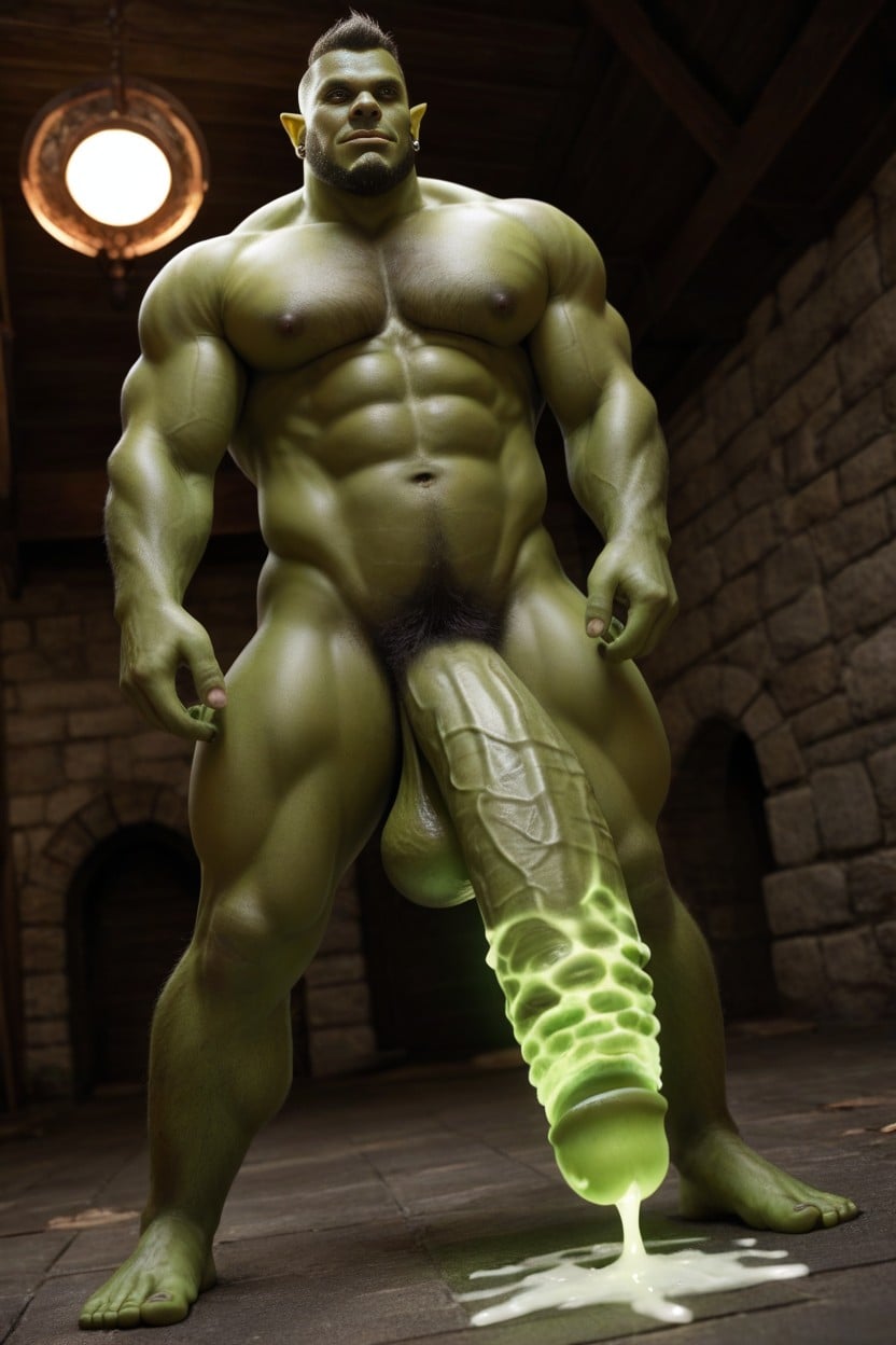 Fire Out Of Cock, Green Orc, Glowing Cum AI Gay Porn